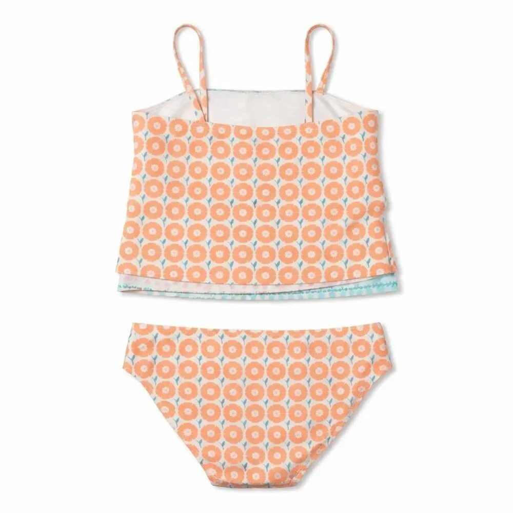 Tommy Bahama Ruffle Tankini Set Tropical Floral Beachy Girls 5 Orange Blue